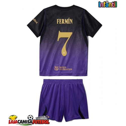 Camisa de Futebol Barcelona Fermin Lopez #7 Equipamento Secundário Infantil 2026-27 Manga Curta (+ Calças curtas)